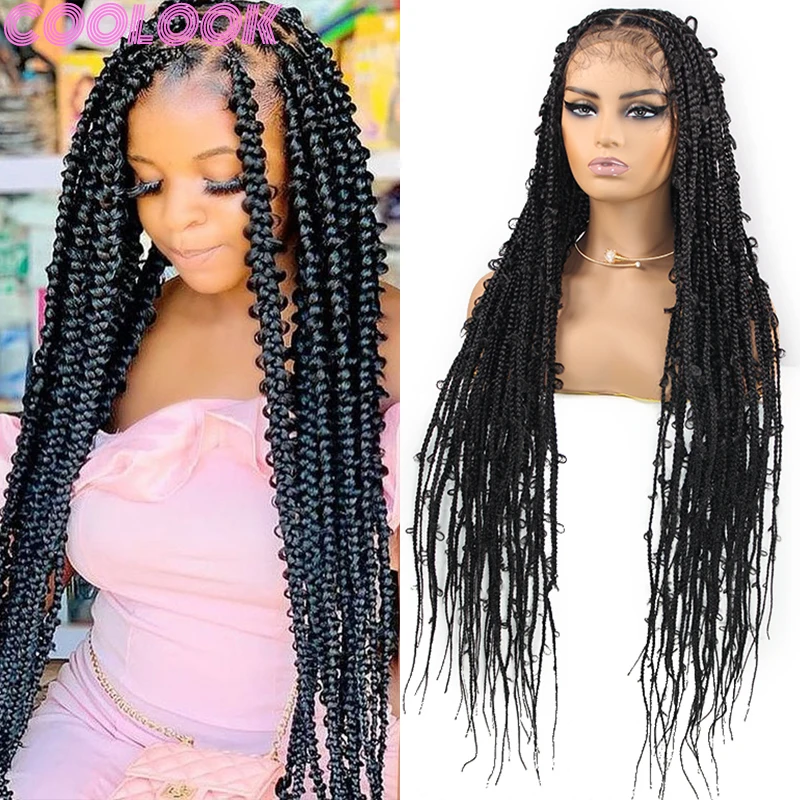 36 Inch Synthetic Butterfly Locs Braided Wigs Heat Resistant Silky Box Braids Wigs for Black Women Knotless Braid Full Lace Wigs