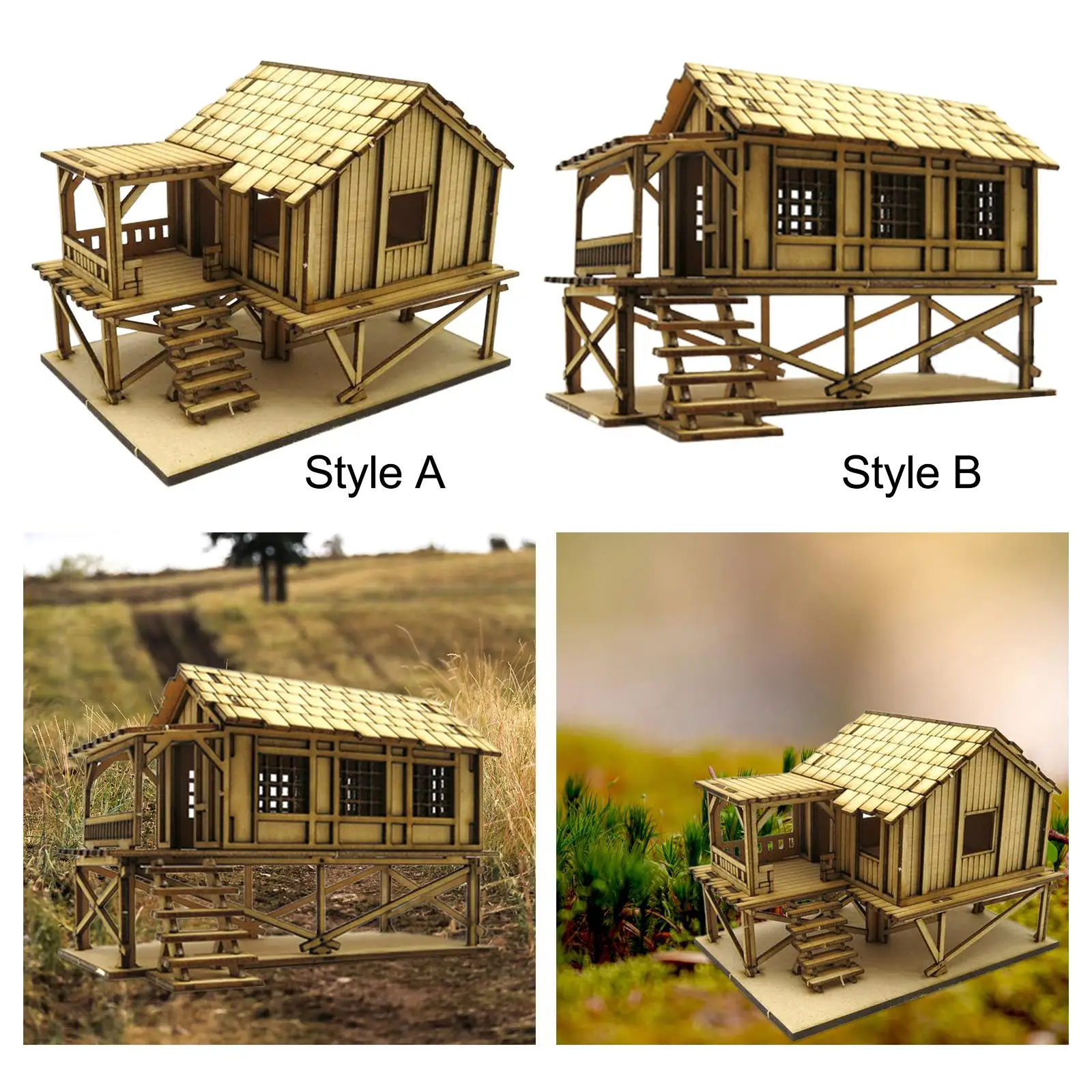 Wooden 3D Puzzle House 1/72 Wooden Cabin for War Scene Architecture Model