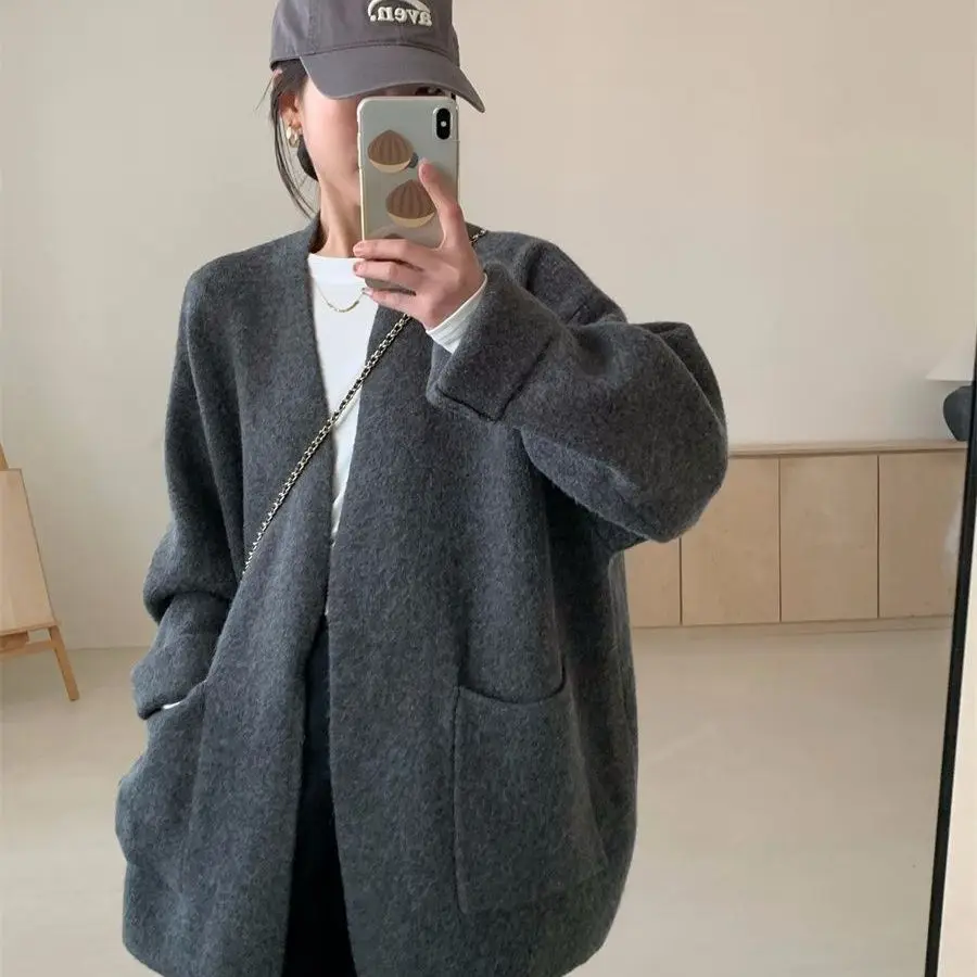 

Корейский высококачественный вязаный кардиган-свитер для женщин, новинка 2026 года, весна-осень, мягкий свободный жакет, женский повседневный топ в стиле «ленивый шик»