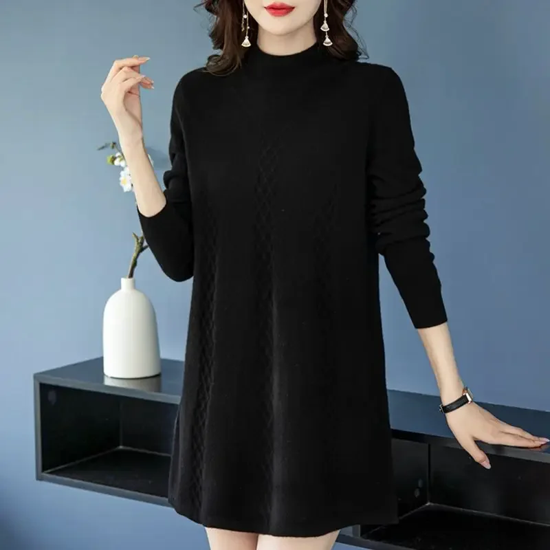 Ladies Fashion Sexy Long Knitted Sweaters Women Clothes Girls Beautiful Black Pullover Sweater Dresses Female Clothing PA1020