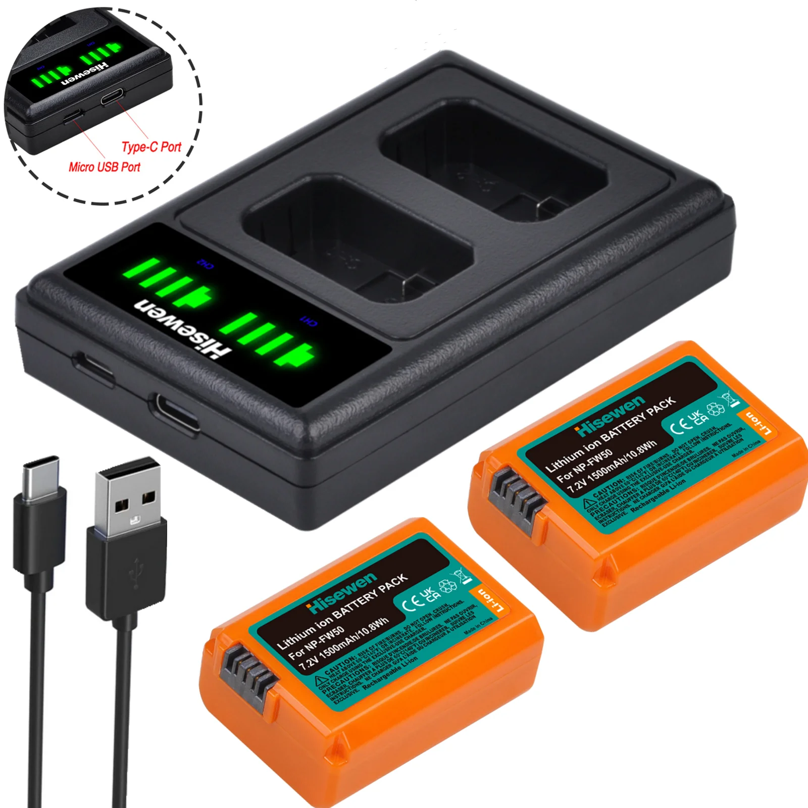 Sony Camera Zv-E10 - Hisewen Orange NP-FW50 NP FW50 Battery
