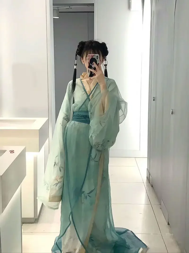 

Summer Green Dress Plus Size Chinese Hanfu Dress Women Female Cosplay Costume Ancient Vintage Tailing Hanfu War Robe