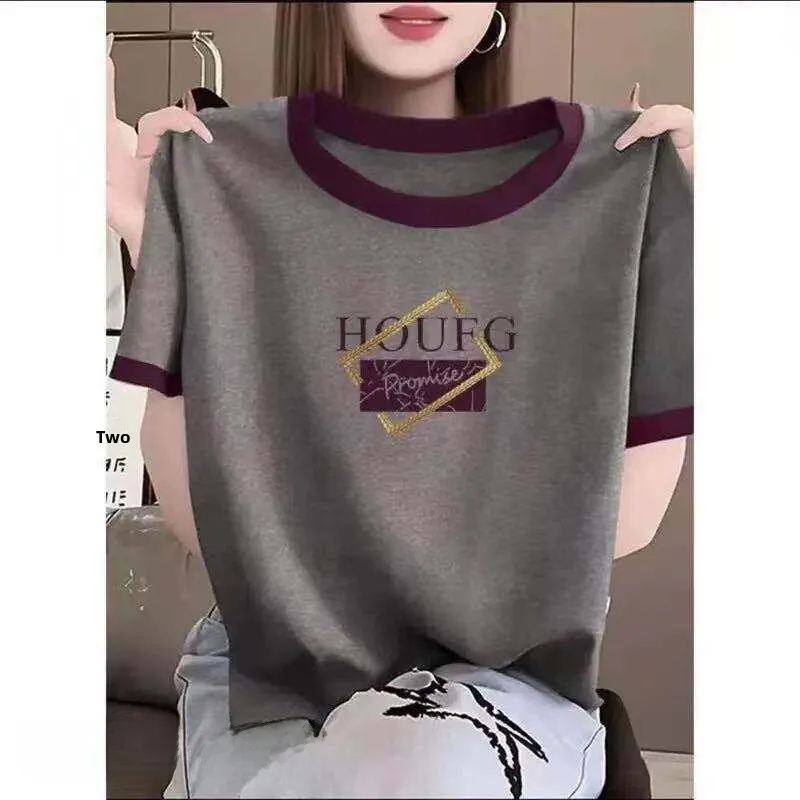 

Fashionable Color Block Short Sleeve T-Shirt Women's round Neck Base Shirt Breathable Polyester Fiber Spring Summer Top