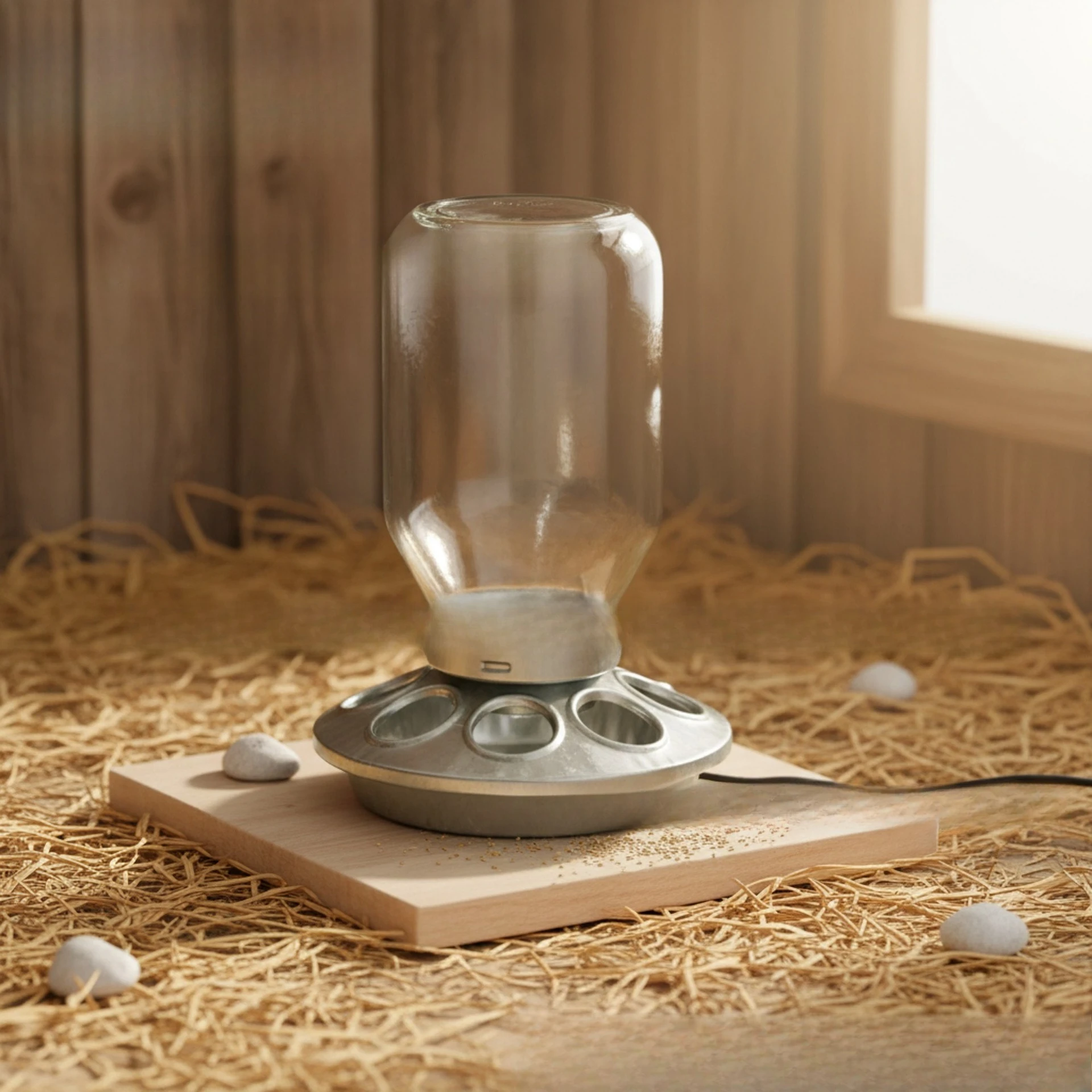 Outdoor poultry with heating base, double wall for feeding water dispenser heater