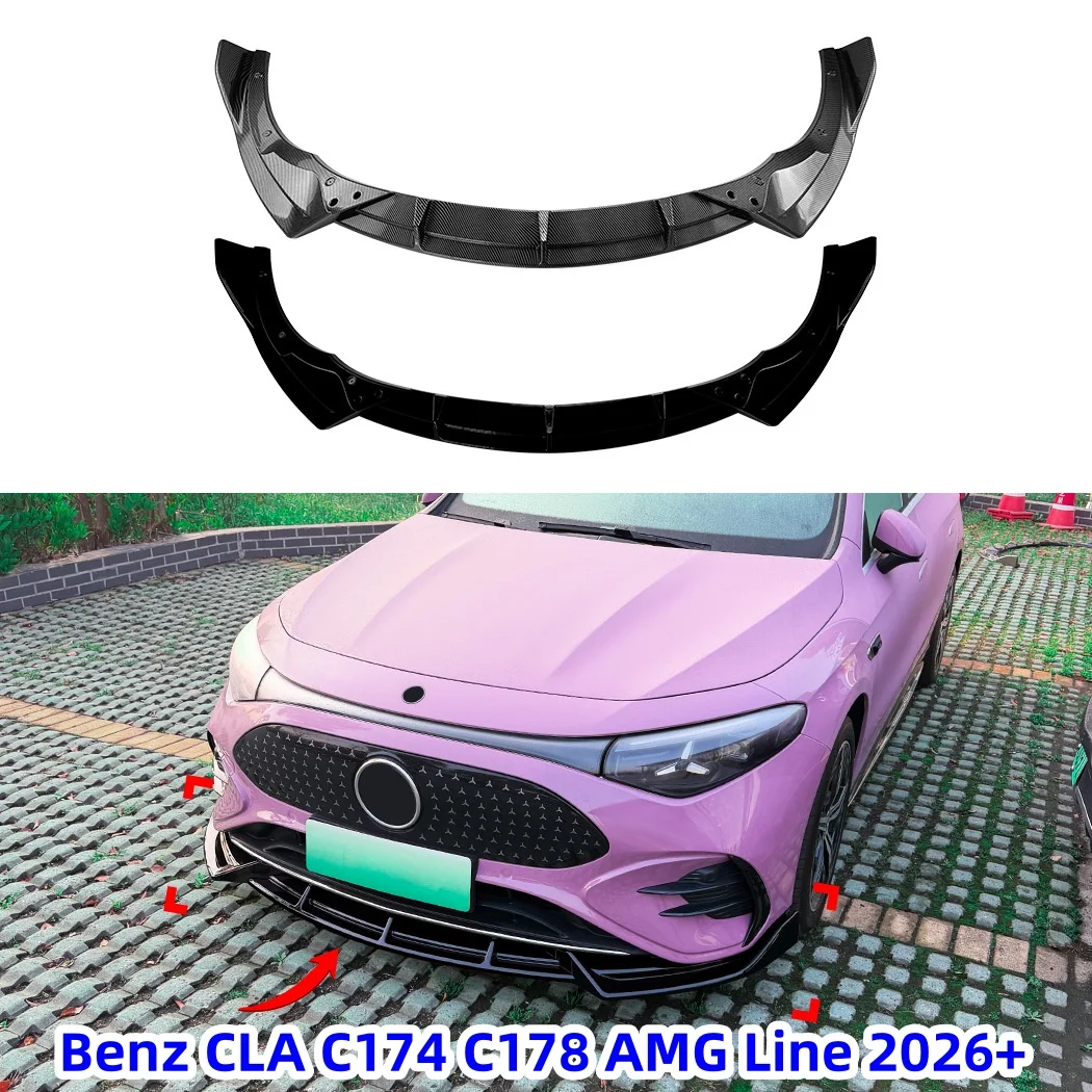 

For Benz CLA C174 C178 AMG Line 2026+ Car Front Bumper Splitter Lip Chin Spoiler Body Kit Protector Guard Exterior Accessories