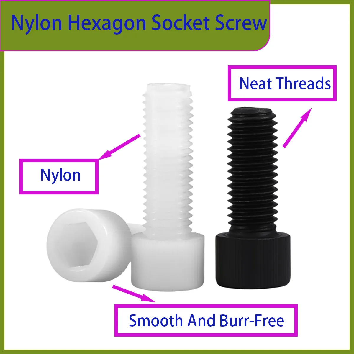 Black/White Nylon Hex Socket Head Screw M3-M10 Cup Head Knurled Plastic Bolt Insulation Fastener Hardware