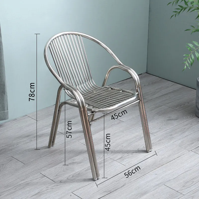 Stainless Steel Chair with Thickened 304 - Armrest Backrest Dining Seat, Outdoor Patio Chair for Home, Single Leisure Stool