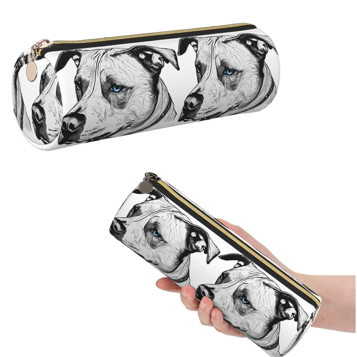 Minimalist Line Pitbull With Blue Eyes Pencil Case for Boy Girl School Cylinder Pen Box Pencil Bag Pen Holder