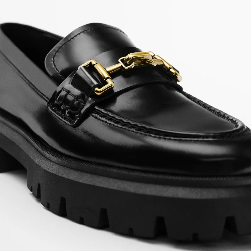 Dave&Di England Style Fashion Vintage Genuine Leather Flat Shoes Slip-On Loafers Women Fashion Vintage Thick Sole Leather Shoes