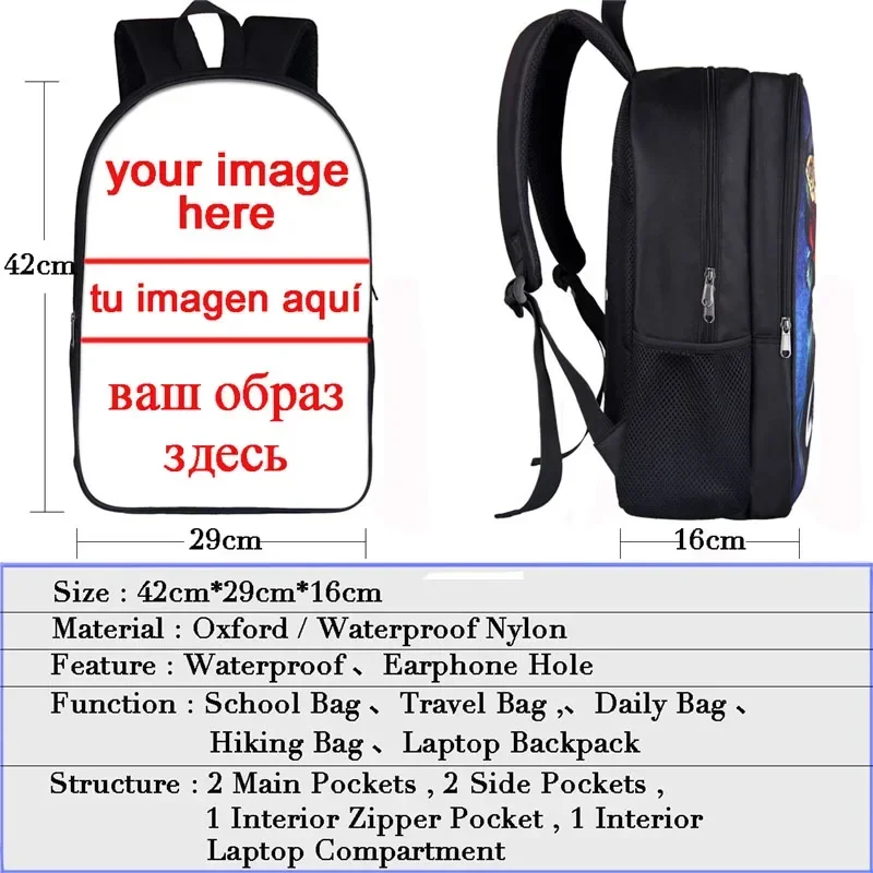 Mochila personalizada con imagen, nombre y logotipo para hombre y mujer, bolsas de viaje para niños, mochilas escolares para niños y niñas