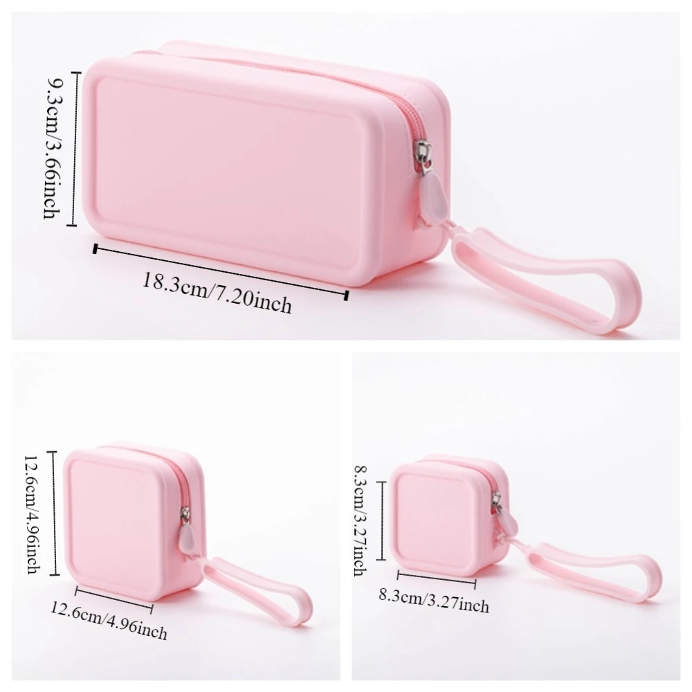 Morandi Color Silicone Cosmetic Bag Coin Purse Large Capacity Multifunction Storage Bag Solid Color Rectangle Small Item Bag