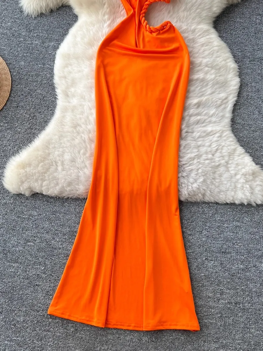 Foamlina dopamina chica caliente vestido de tubo sin tirantes mujeres verano recorte Twist diseño Irregular único hermoso vestido largo