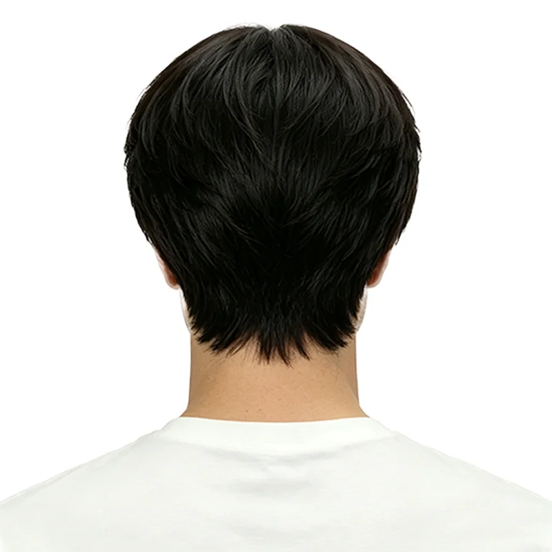 Men Bowl Cut Wig Short Straight Natural Black Mushroom Wig Synthetic Heat Resistant Hair For Daily Wear Cosplay Free Wig Cap