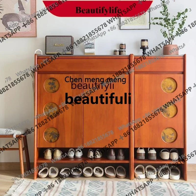 ss 8617 Nordic solid wood shoe cabinet entrance large capacity storage partition cabinet rock slab