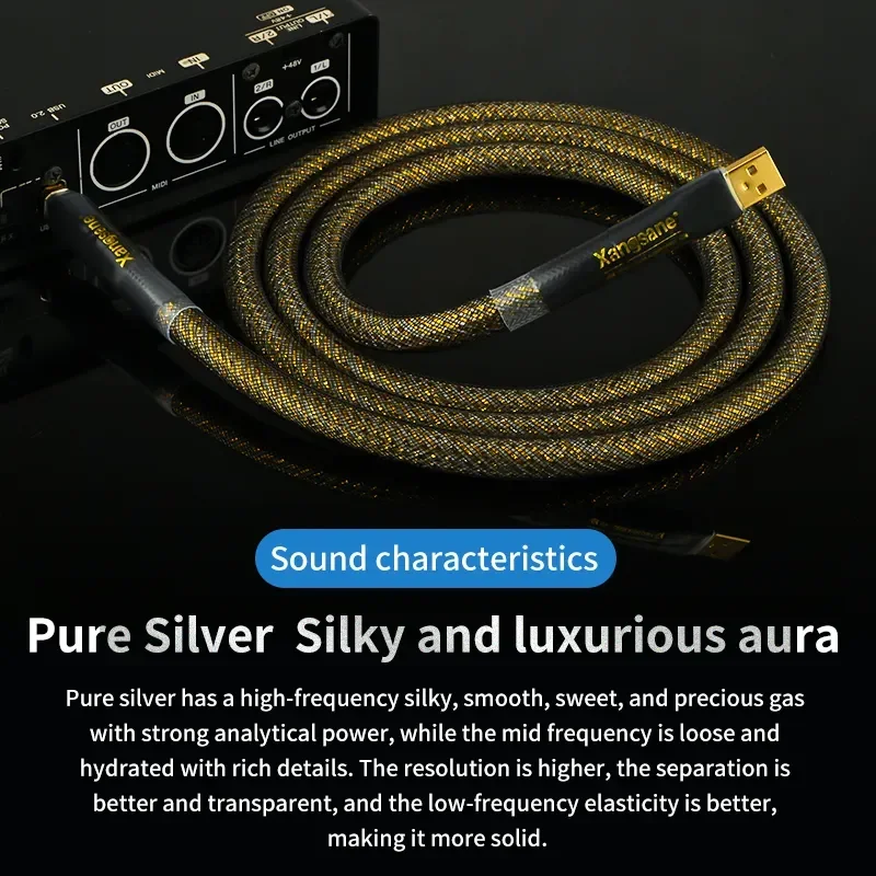 Hi-end Kabel USB OTG Pure Silver 4 * 0.4mm2 Kabel HiFi USB A do B do dekodera DAC Karta dźwiękowa Linia audio