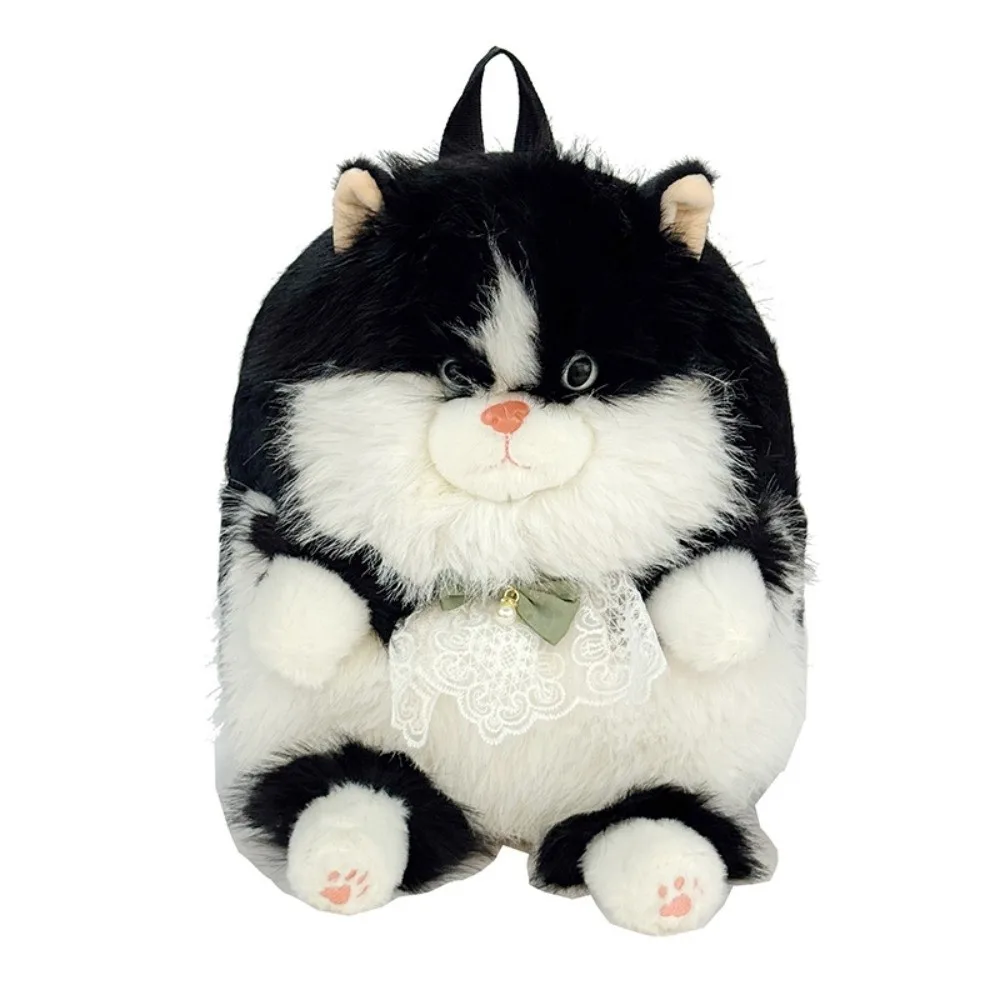 Casual Soft Fluffy Cat Backpack Large Capacity Polyester Lining Rucksack Realistic Novelty Shoulder Bag Casual Daily