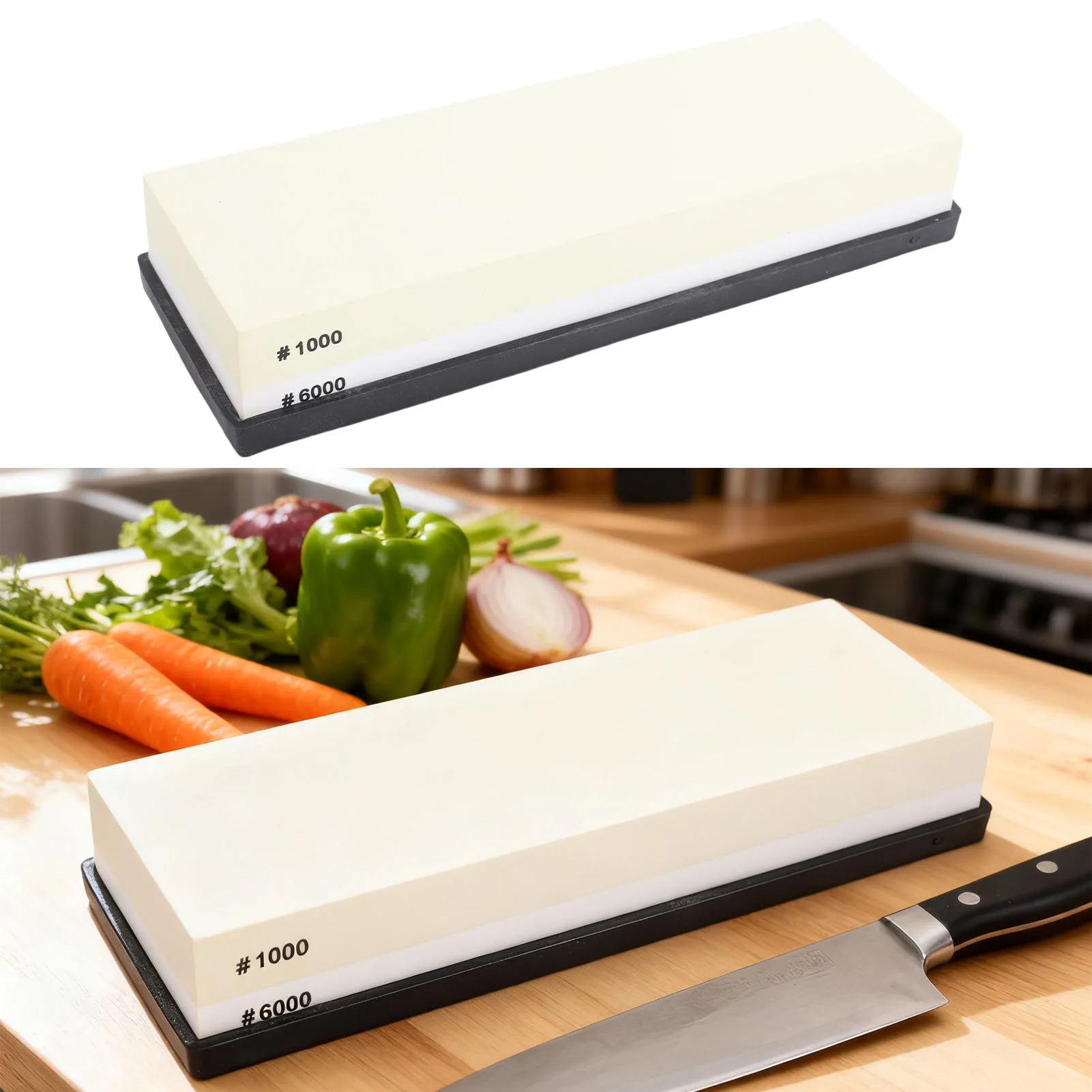 Sharpening Stone Light Yellow White Dual Sided 1000 6000 Grit Wet Stone with Anti Slip Base for Kitchen Woodworking view 3