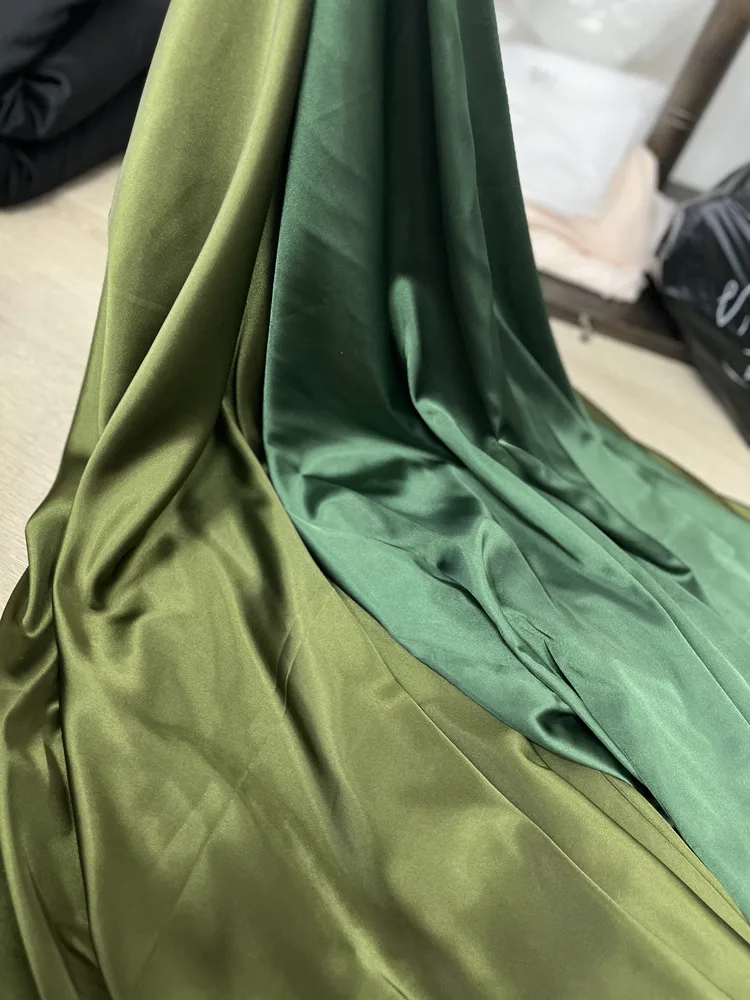 Army Green Avocado Dark Khaki Soft Satin Lining Silky Clothing Draping Fabric for Wedding Background Decorative Fabric