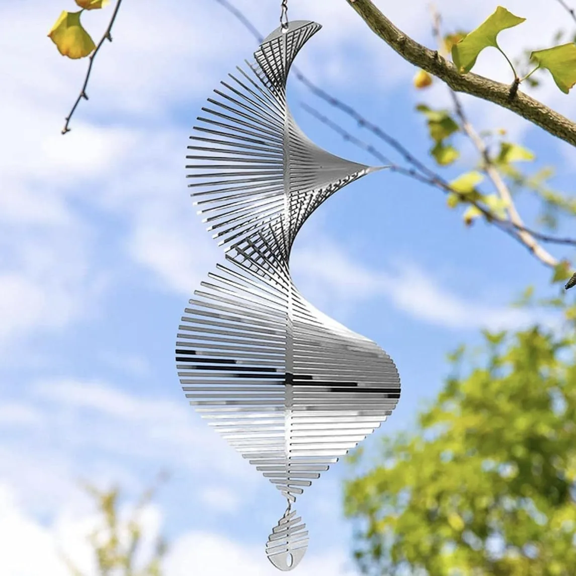 30cm 3D Rotating Wind Chimes Flip Spiral Pendant Patio Wind Spinner Bell For Home Decor Garden Hang Decor Outdoor Windchimes