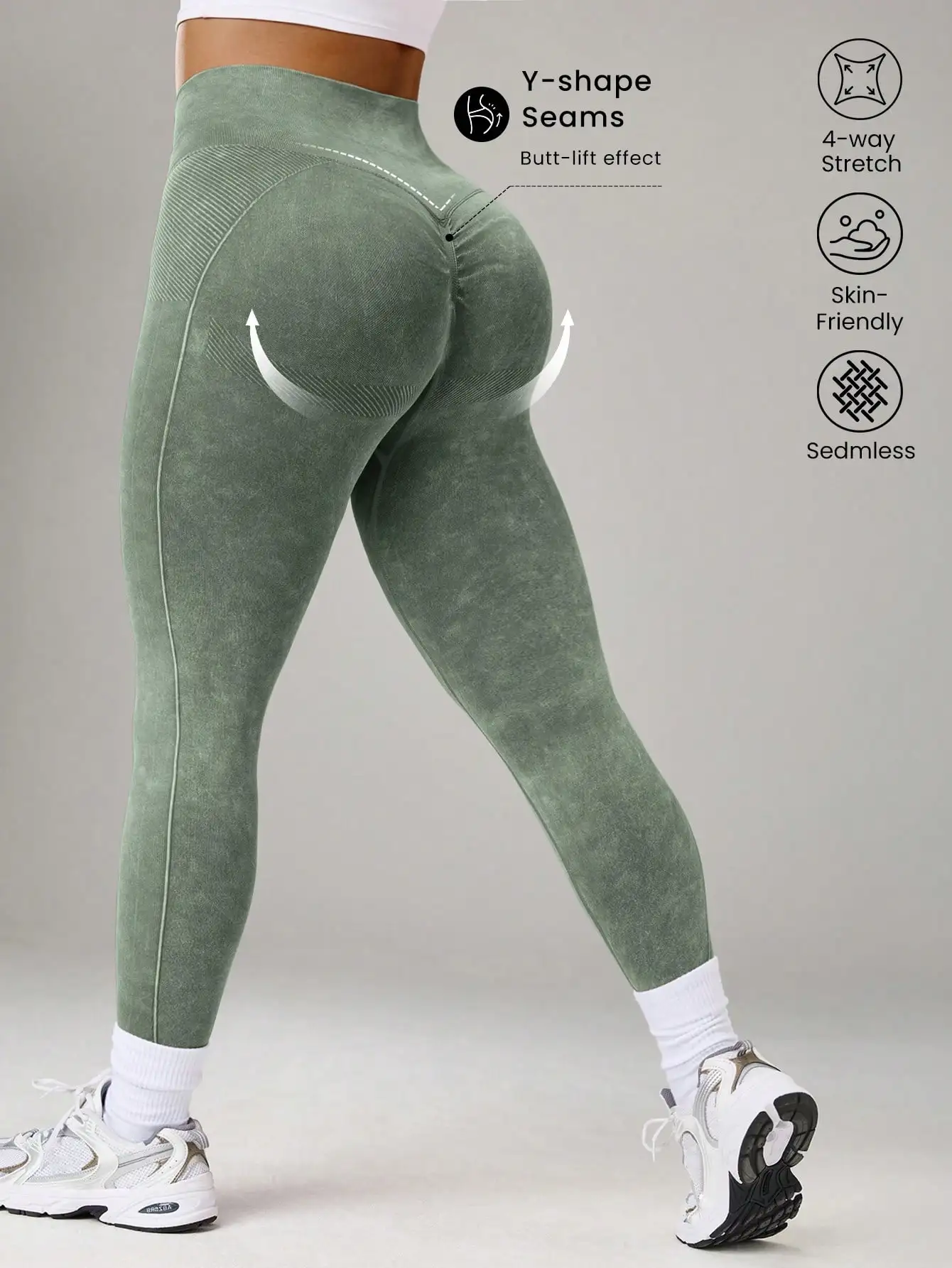 Damen Plus Size High Waist Nahtlose Yoga-Hose mit Po-Lifting-Effekt und Kreuz-V-Bund für Fitness-Workouts – Detail 7