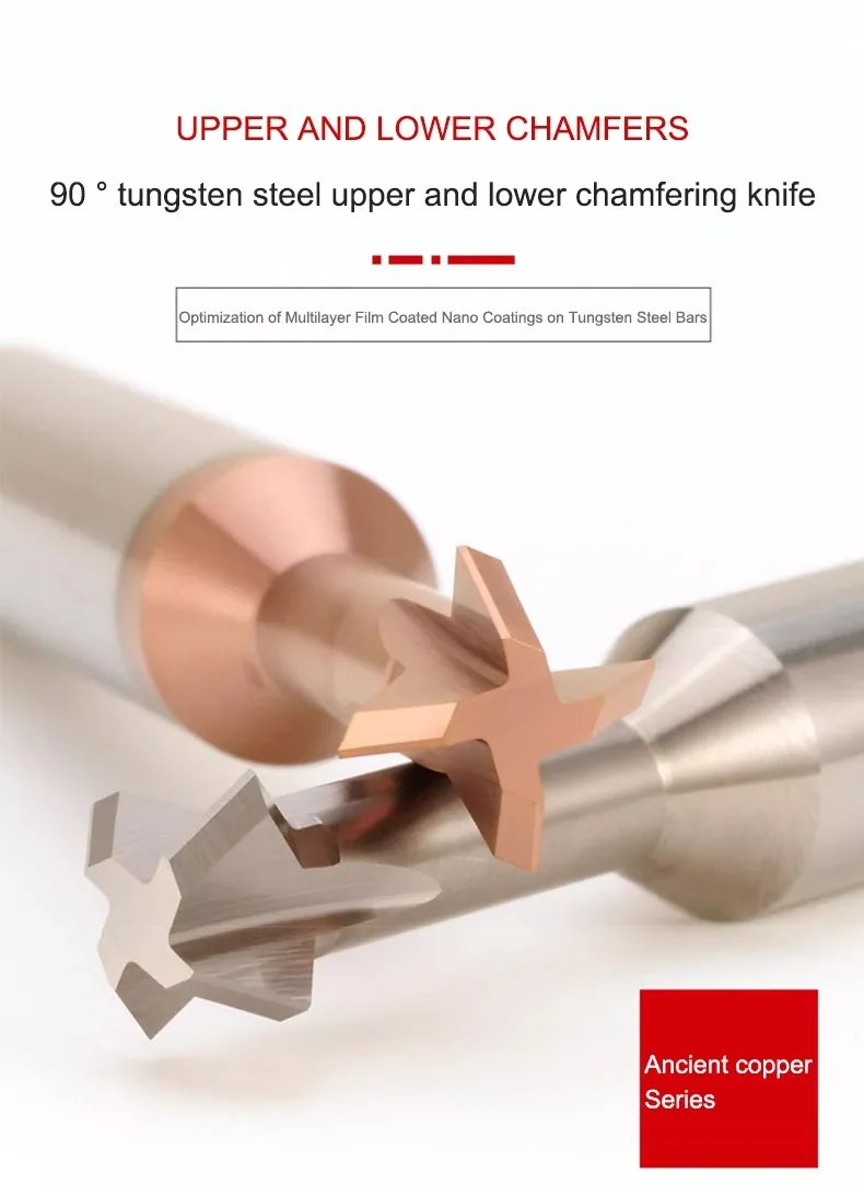 SHAZAM HRC60 4F Hartmetallfräser aus Wolframstahl, 90°-Winkel, für das Anfasen von oberen und unteren Innenbohrungen, CNC-Doppelseitiges T-förmiges Werkzeug – Detail 1