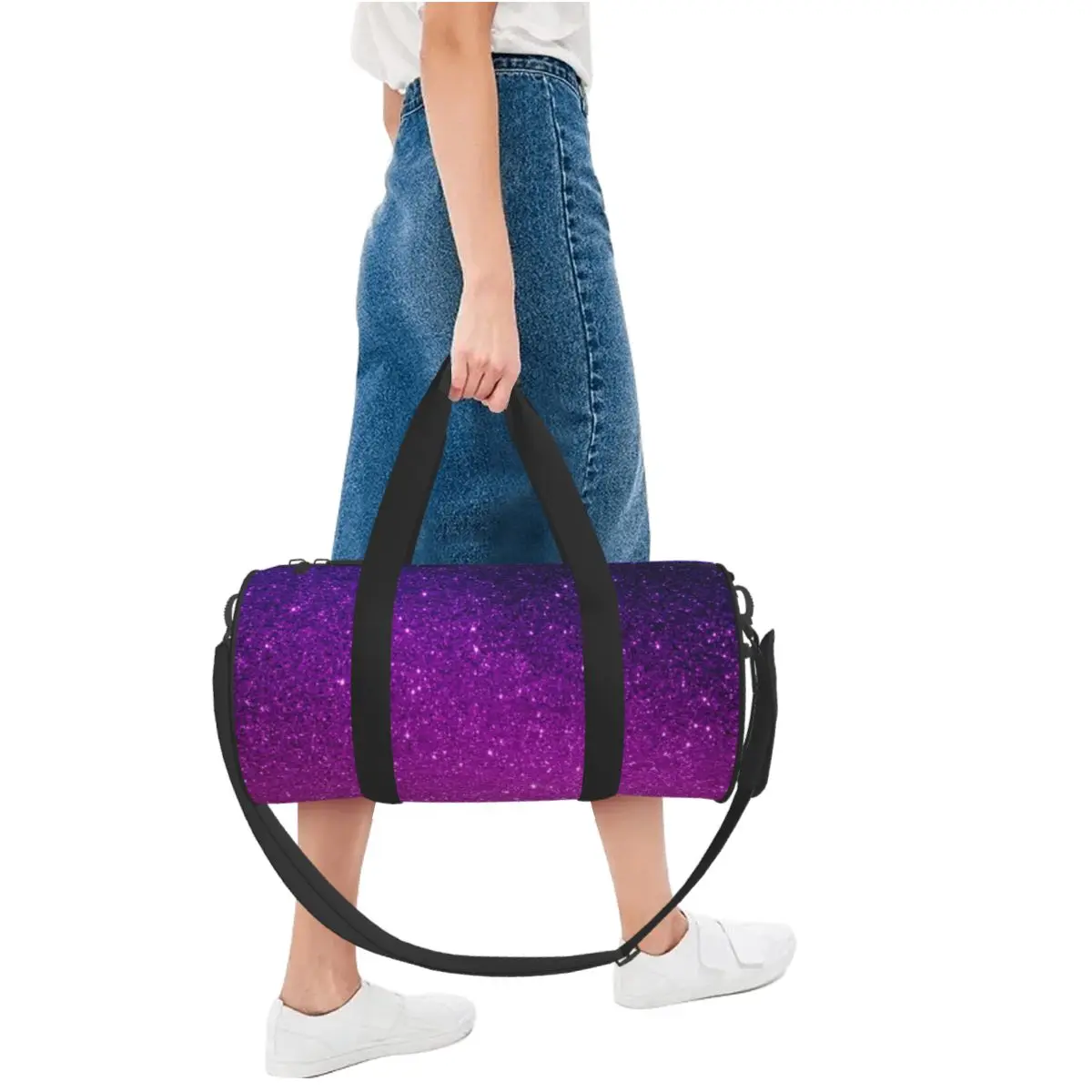 Borsa da palestra Borsa sportiva con stampa Ombre glitterata Accessori da palestra Borsa stampata Oxford da uomo viola magica Borsa da fitness per