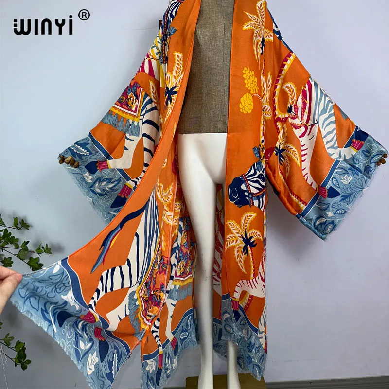 WINYI kimono Africa letnia plażowe stroje kąpielowe z nadrukiem boho elegancki kardigan seksowna wakacyjna sukienka na plażę