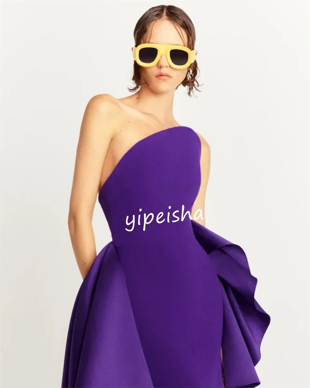 

Cocktail Dresses Jersey Pleat Straight Strapless Midi Dress Classic Exquisite High Quality Prom Party Gowns for Women Customized