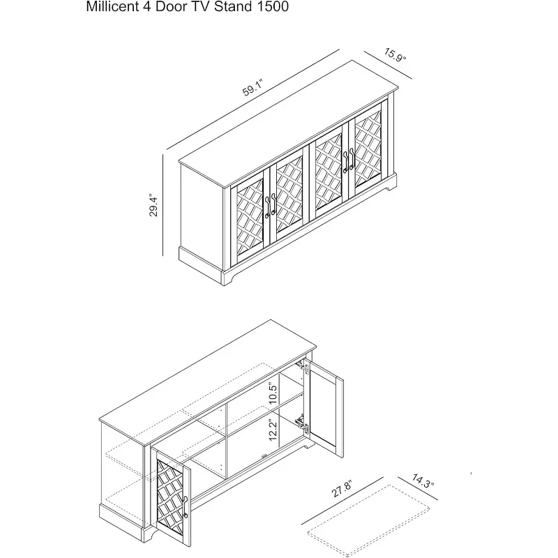 TV Stand Entertainment Center with Mirror Door,Rustic Media Console W/Storage Shelves,Wood Television Stand for Living Room