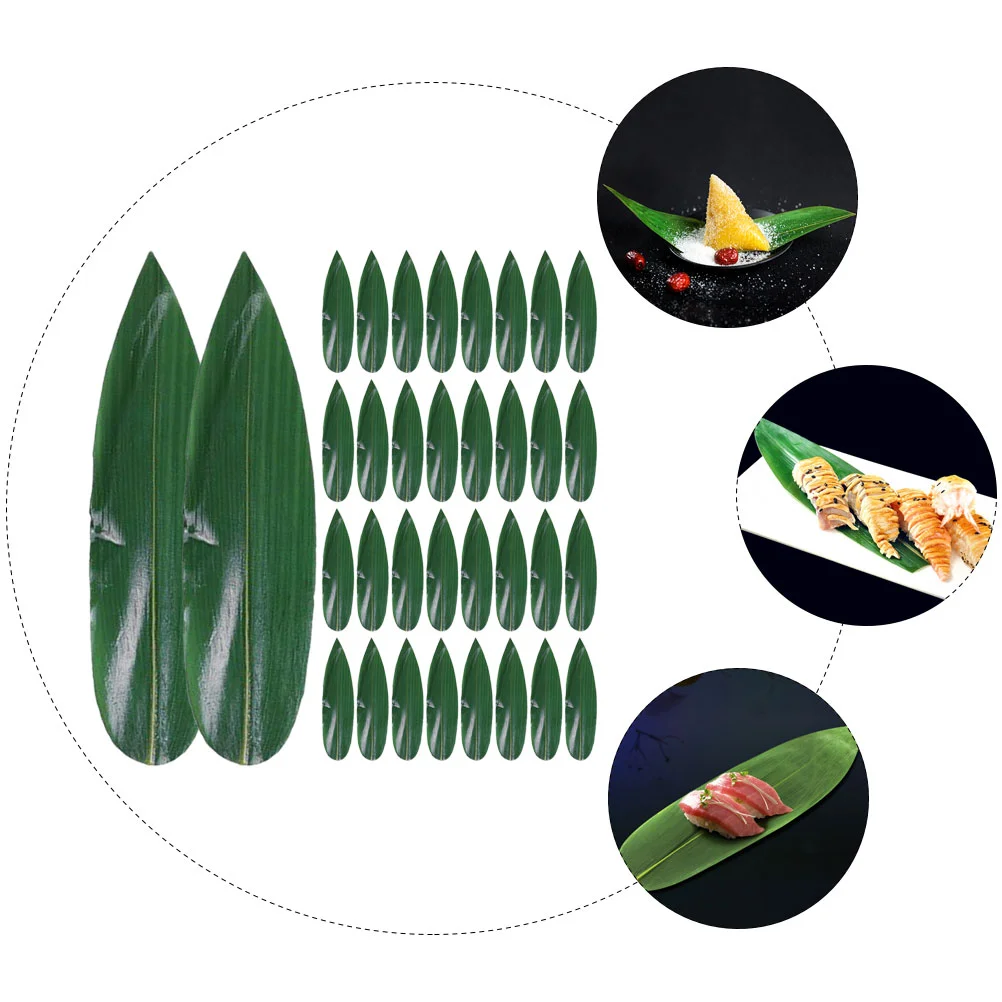 100 Pcs Sushi Bamboo Leaves Serving Decoration Japanese Food Mat Fake for Dish Banana Suite Restaurant Plate Leaf Ornament Cold