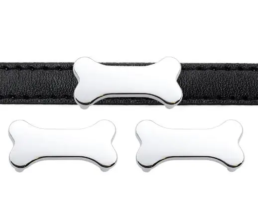 

20PCS/lot 10MM silver color plain dog bone Slide Charm Fit For 10mm DIY Leather Wristband Keychains