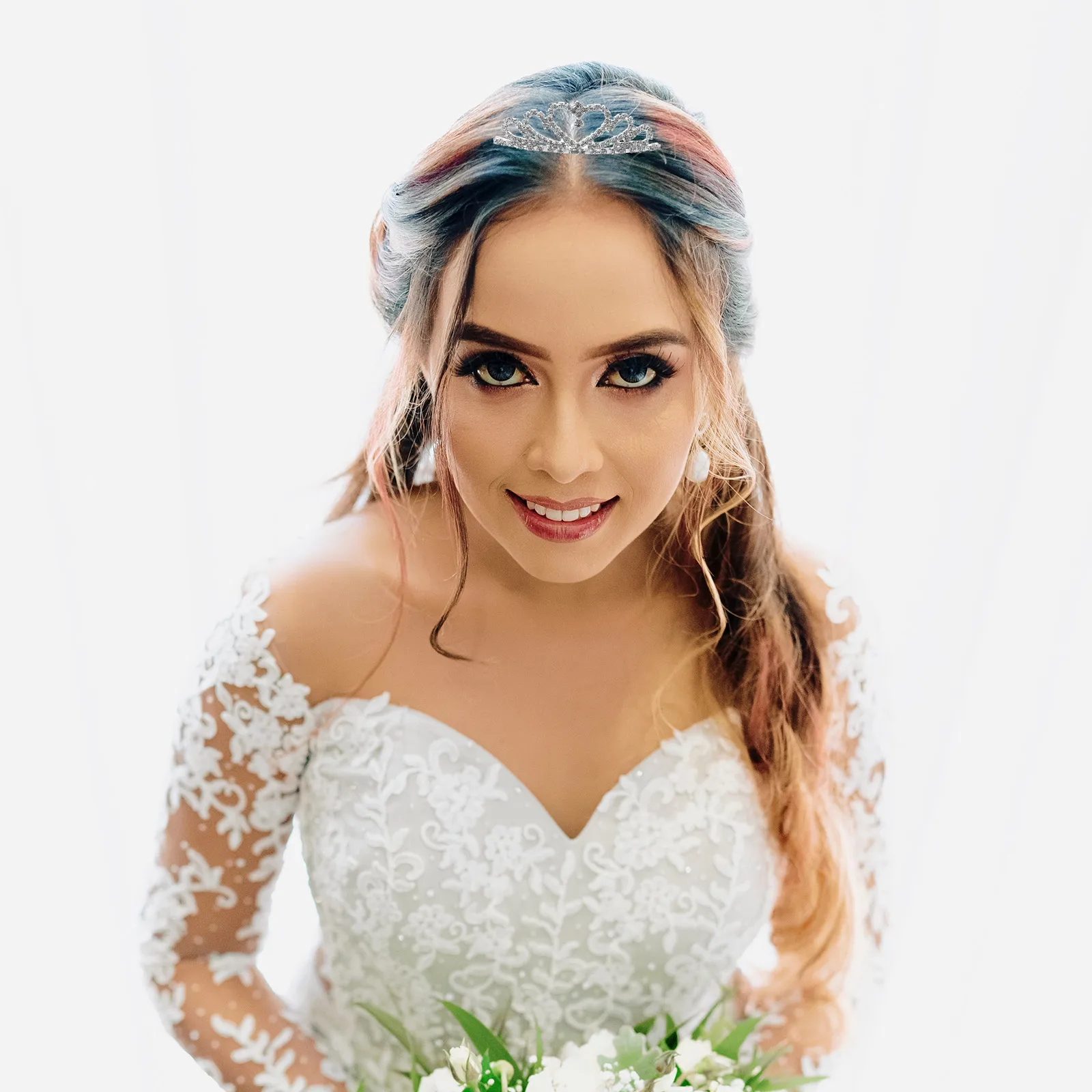 

Stainless Heart Rhinestone Tiara Crown For Wedding Bridal Prom Party Dance Soiree Lightweight Durable Chic Elegant Princess Hair