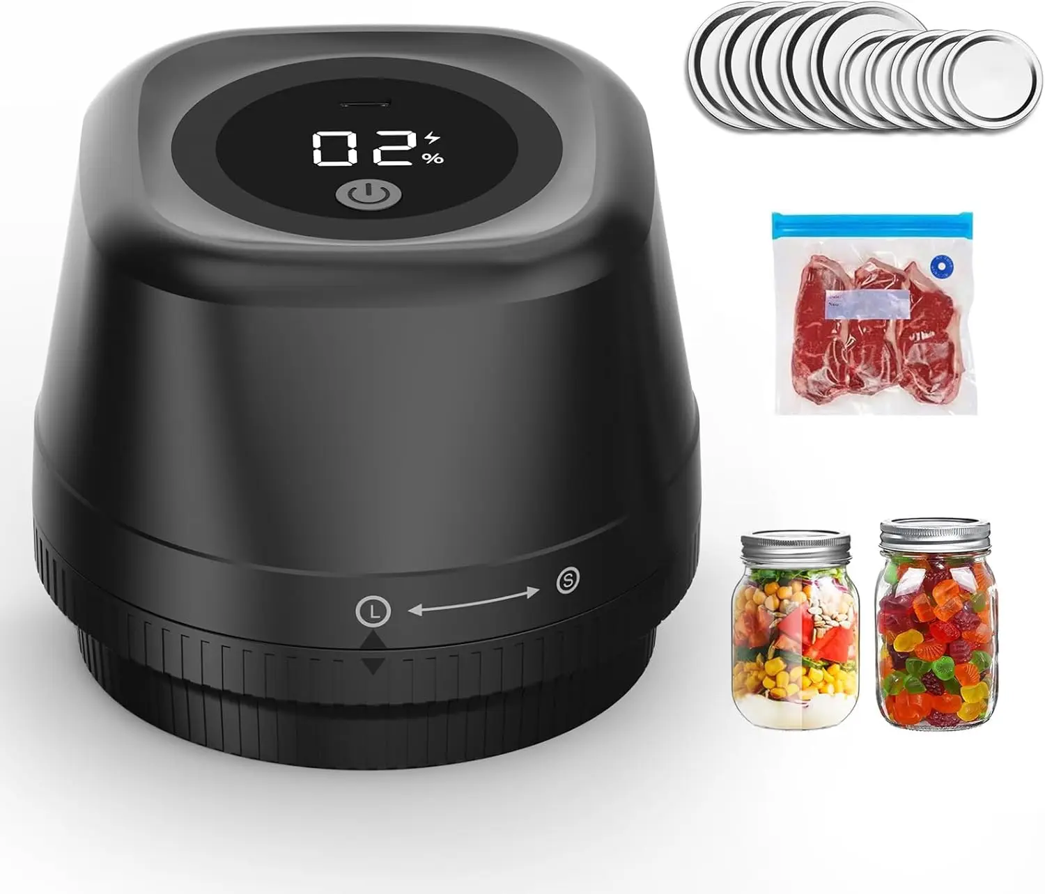 

3-in-1 Electric Mason Jar Vacuum Sealer Kit with Auto Stop, Portable Rechargeable, for Canning & Food Preservation