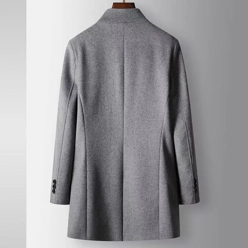 2025 Autumn/Winter New Men's Wool Coat Medium to Long with Cotton Thickened Warmth Business Windbreaker Coat Collarless