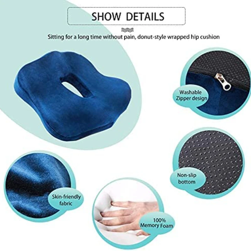 Memory Foam Comfortable Seat Cushion Orthopedic Pillow Coccyx for Car Office Chair Non-Slip Preventing Hemorrhoids Home Decor