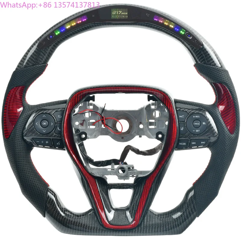 

Customized LED Carbon Fiber Car Steering Wheel for Toyota Camry Corolla Wildlander RAV4 Avalon 2018 2019 2020 Leather