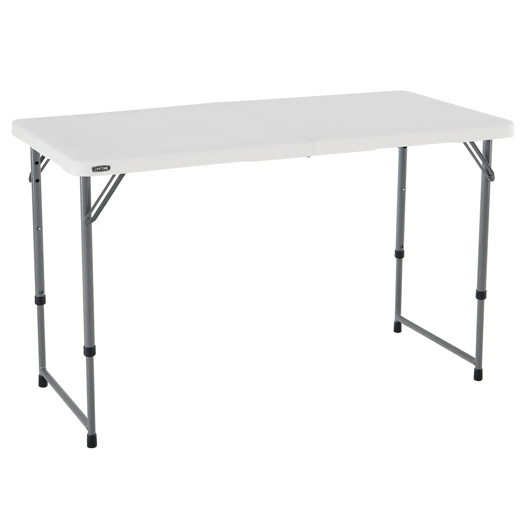 Lifetime 4 Foot Rectangle Fold-in-Half Adjustable Height Table, Indoor/Outdoor Residential Grade, White Granite (4428)