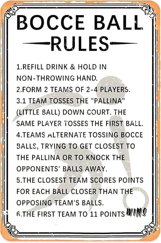 Bocce Ball Rules Vintage Metal Tin Sign Scoring Rules Poster Wall Decor Door Hanging Plaque Rustic Decoration For Bar Pub Kitche