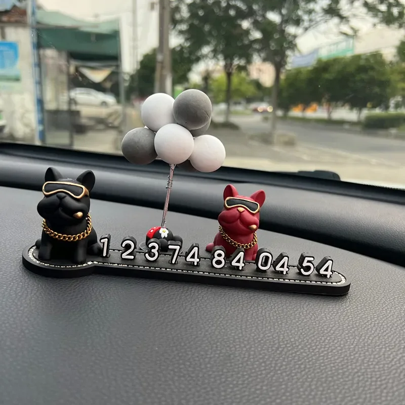 Bulldog Car Temporary Parking Number Plate Cute Women Moving Car Moving Phone Plate Car Decoration Supplies