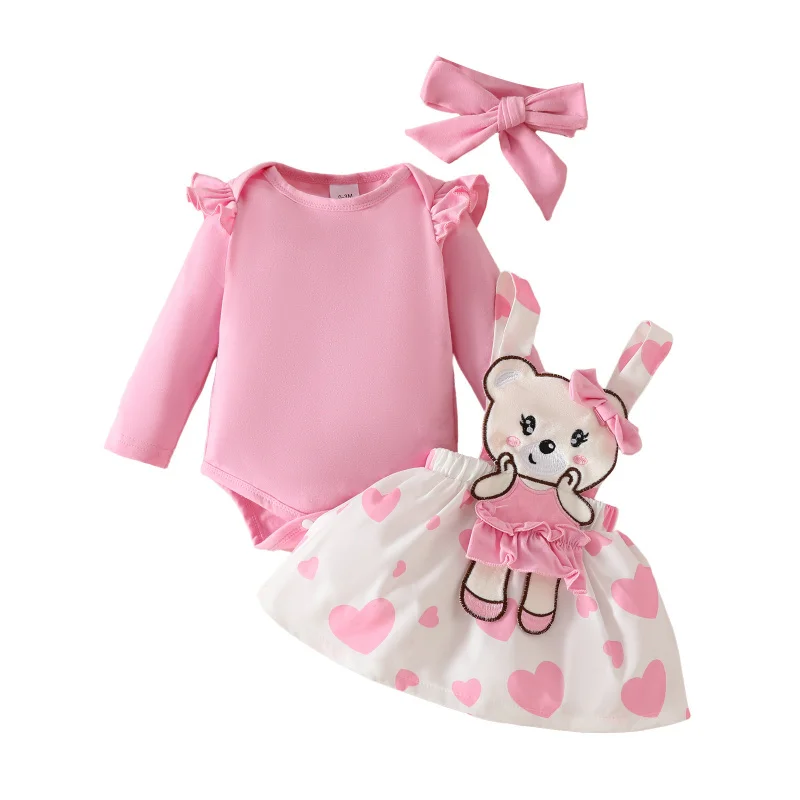 Baby kinderen Set Pasgeboren Meisjes 3 Stuks Pak Kerst Baby Kids Print Romper Top + Bloem Vlinder Band rok + Hoofdband Outfits