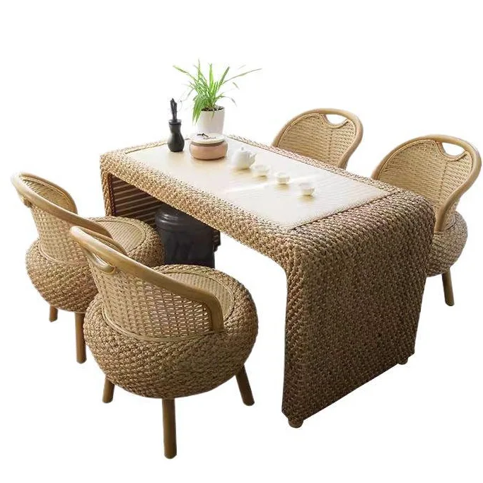 

Rattan living room coffee table antique balcony and chair combination rattan art tatami kung fu tea floor