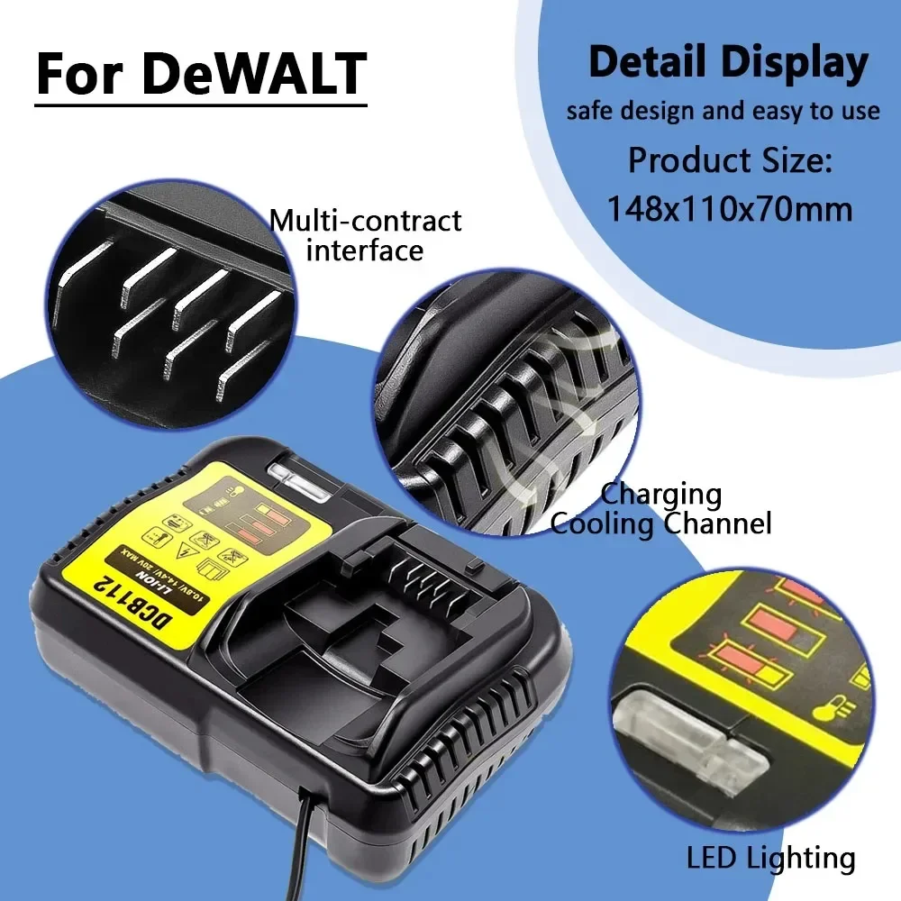 Dla Dewalt 10.8V 12V 14.4V 18V 20V DCB206 DCB205 DCB204 DCB203 DCB120,DCB107 DCB115 DCB105 DCB112 2A ładowarka akumulatorów litowych