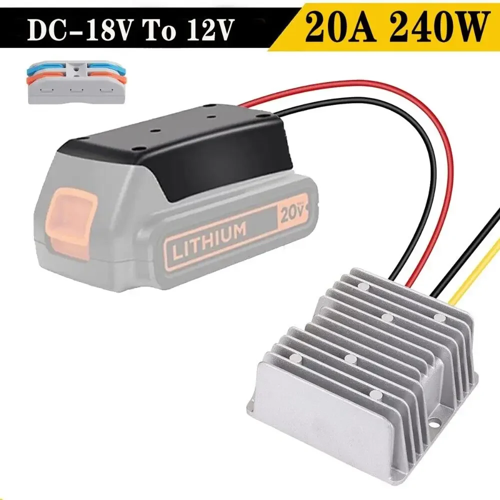 DC 18V to 12V Converter Adapter For Black&Decker 20A 240W Step Down DIY Adapter Automatic Buck Boost Voltage Regulator For Car