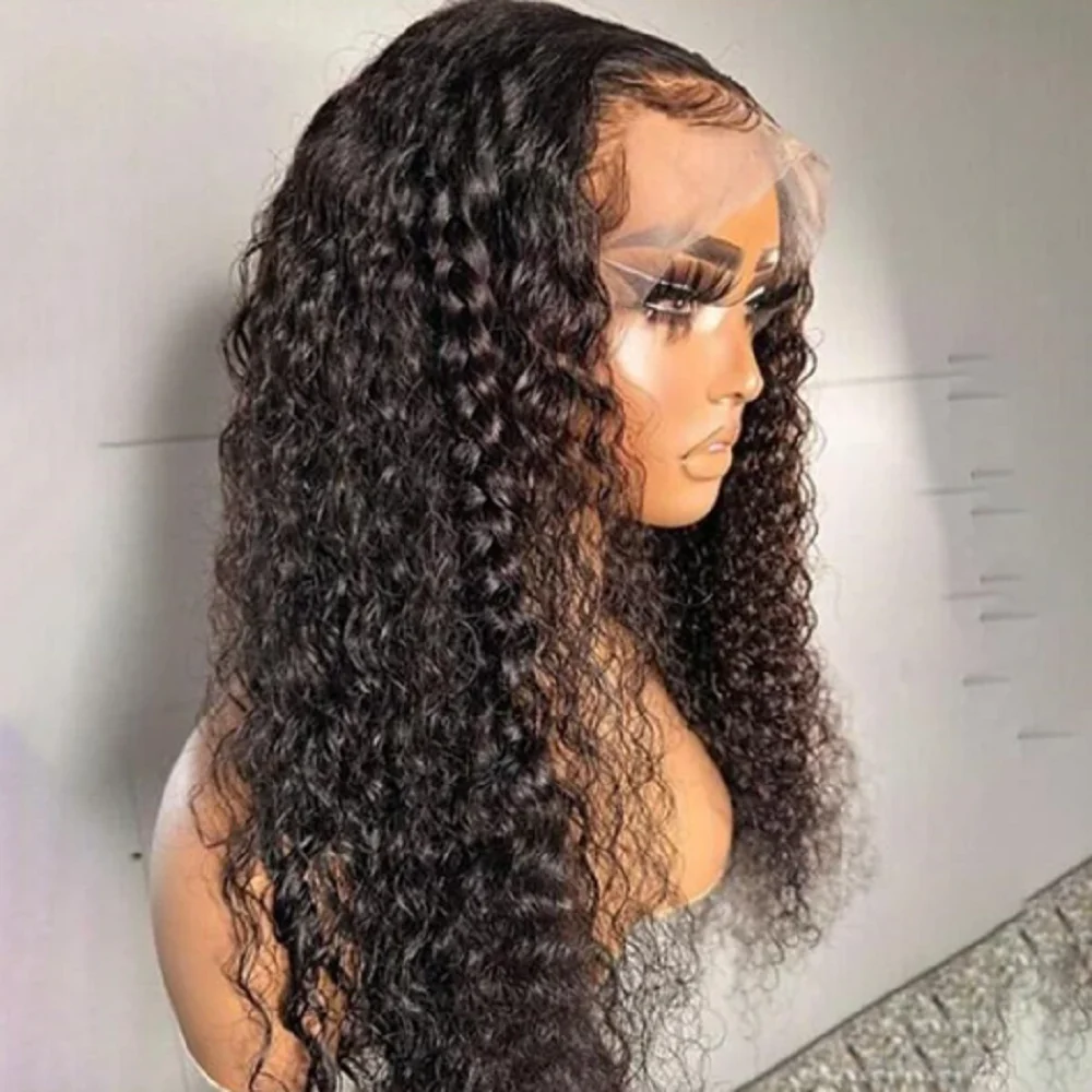 Peluca con malla frontal para mujer, pelo largo y suave, 26 pulgadas, 180 de densidad, rizado, Natural, negro, profundo, sin pegamento, prearrancado para uso diario