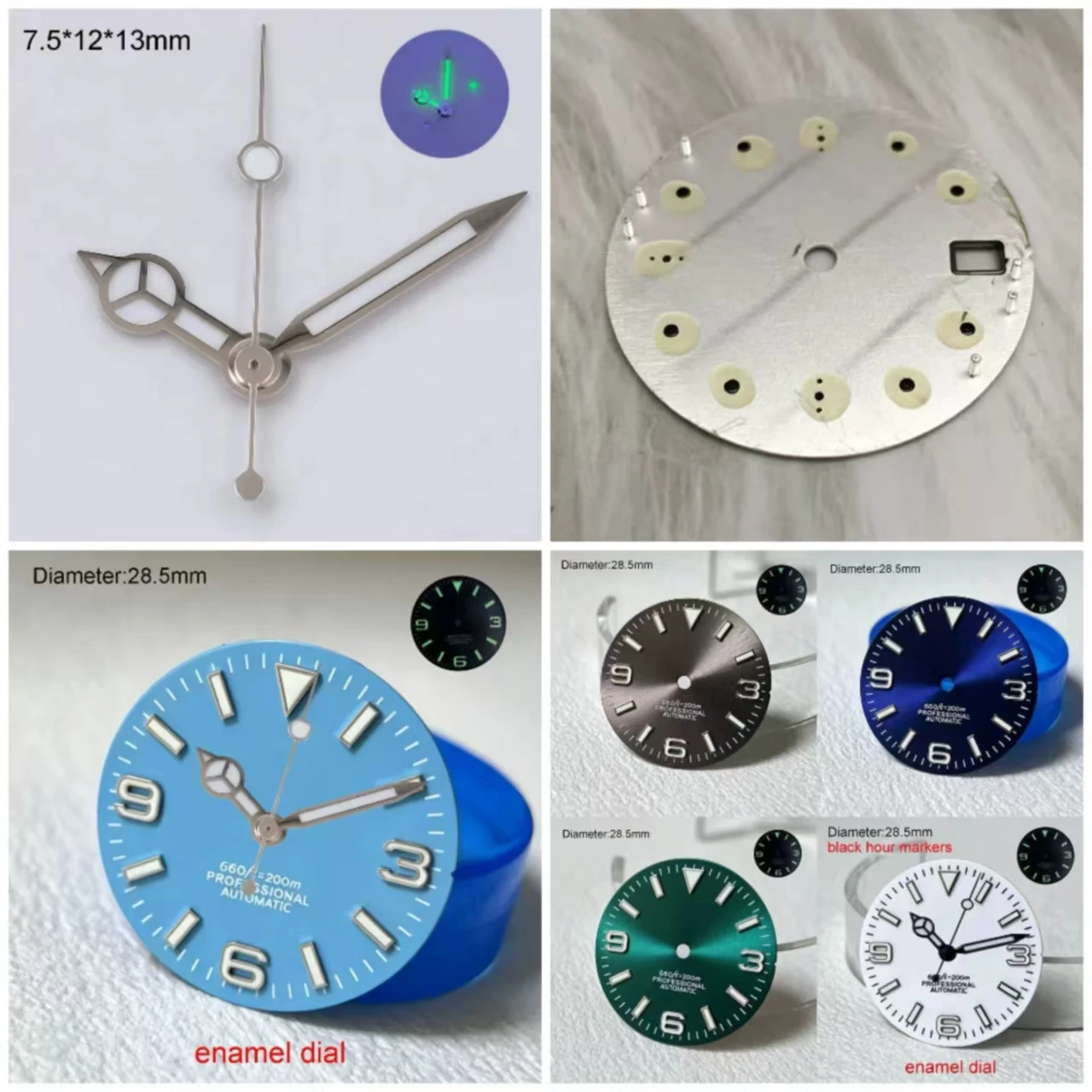 Hot selling 28.5mm NH35 dial S logo 3-6-9 enamel dial green luminous fit NH35 automatic mechanical watchmods modification parts