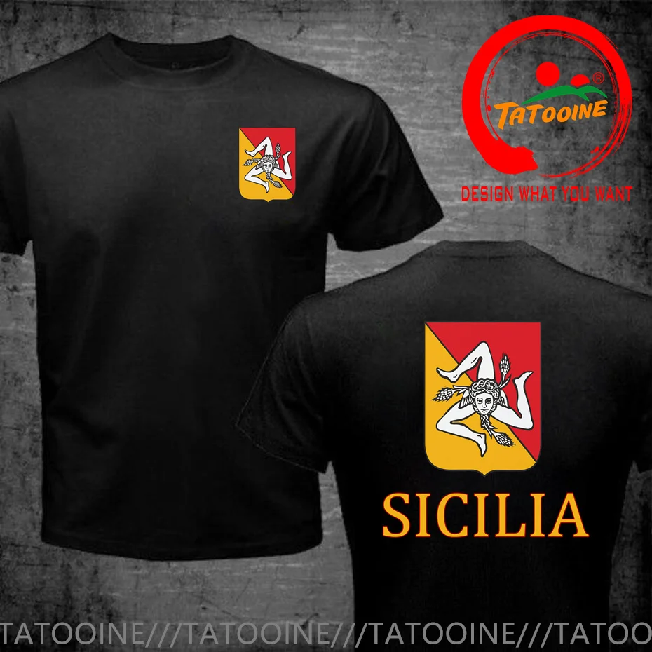 Novelty Funny Design Tee Shirt Sicilian Sicily Flag Triskelion T Shirts Men Sicilia Coat of Arms T-Shirts Party Patriotic TShirt