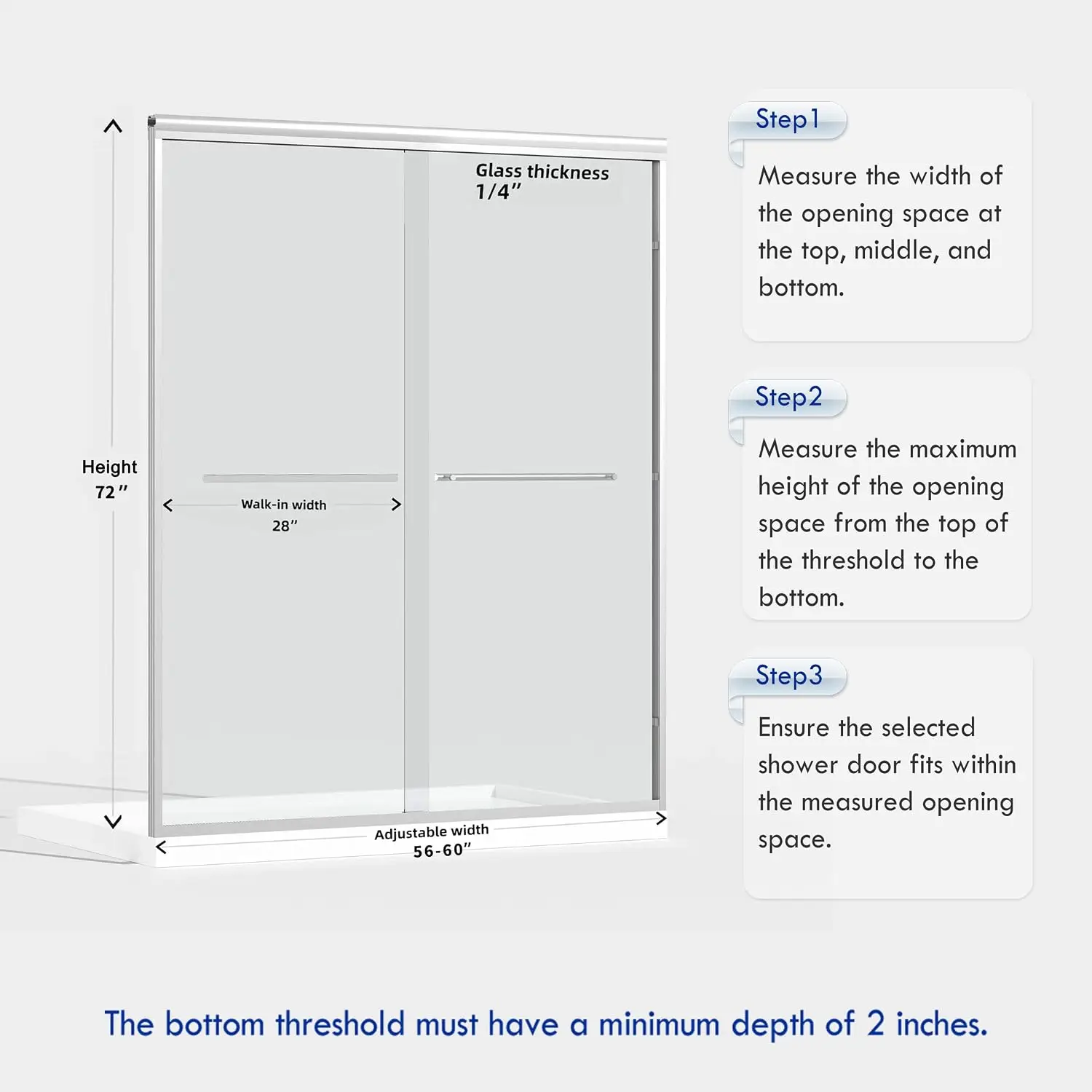 Double Sliding Glass Shower Door 56-60" W x 72" H, Polish Chrome | 1/4" (6mm) SGCC Clear Tempered Glass, Easy to Clean, Anti-Spl