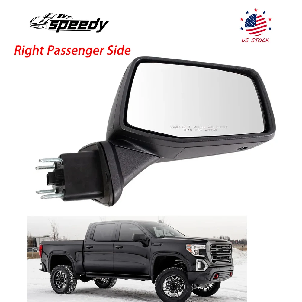 مرآة الرؤية الخلفية المزخرفة بجانب الركاب الأيمن باللون الأسود لسيارة شيفروليه 2019-2021 سيلفرادو 1500 واط لاقط الكابينة الممتد #1