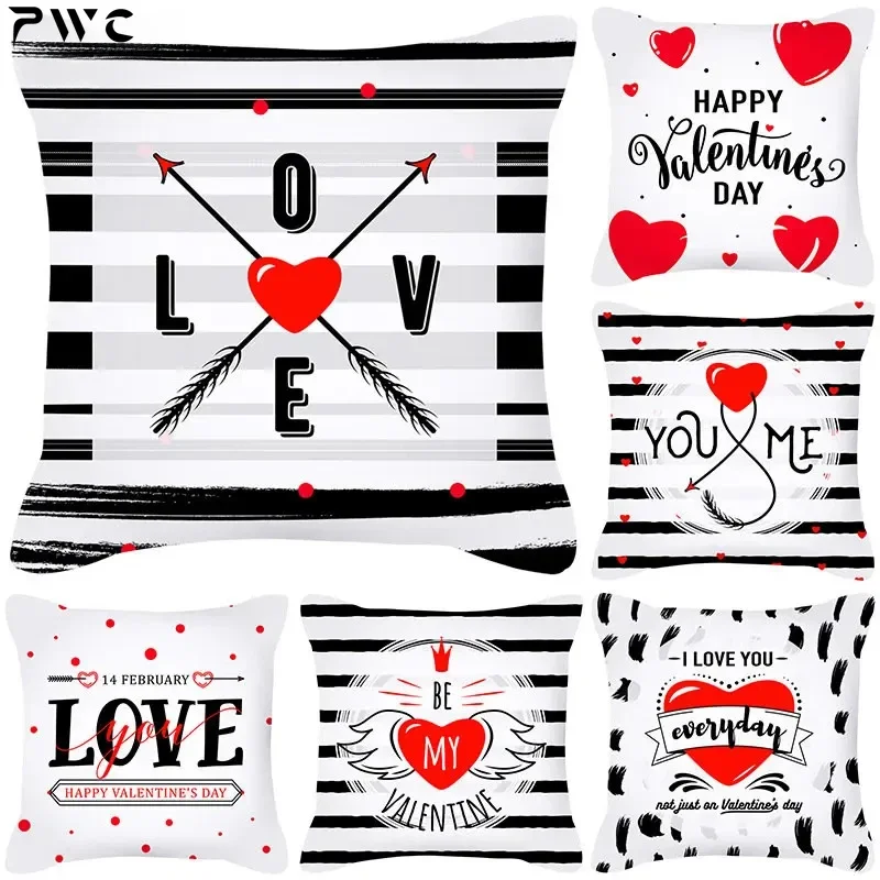 Valentine's Day Cushion Cover Red love Pillowcase Printing Pillow Covers Linen Throw Pillowcase Home decoration 18″x18″