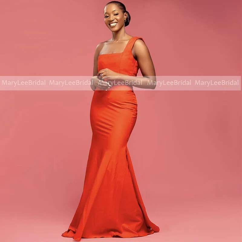 

One Shoulder Orange Red Bridesmaid Dresses for Women Wedding Guest Dress Mermaid Crepe Bridal Party Gowns Maid Of Honour Dress